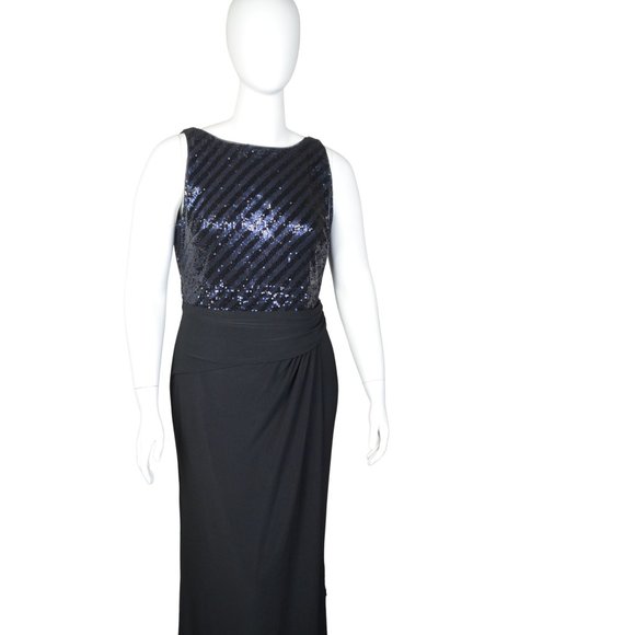 Lauren Ralph Lauren Black & Blue Sequin Bodice Full Length Gown - Size 16 HOT! - Picture 2 of 9